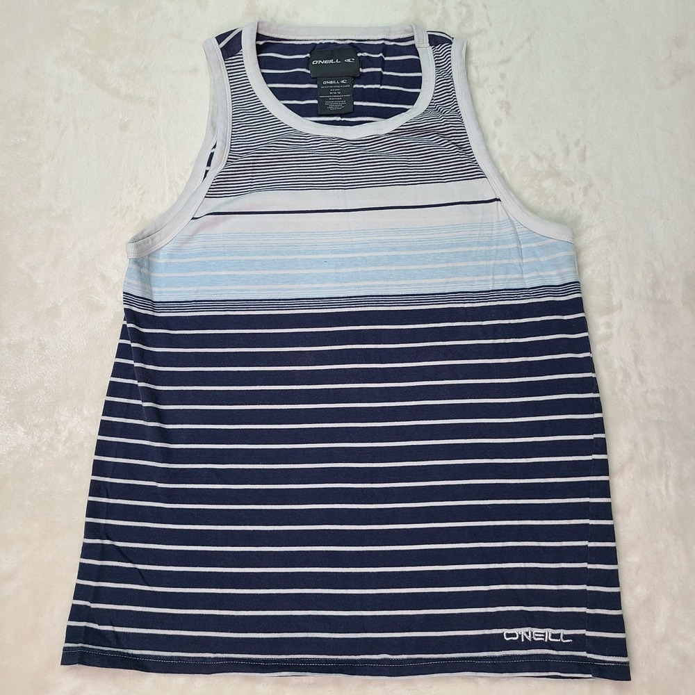 O'Neill Surf Tank Top Mens Medium Blue Striped Classic Logo Sleeveless Shirt